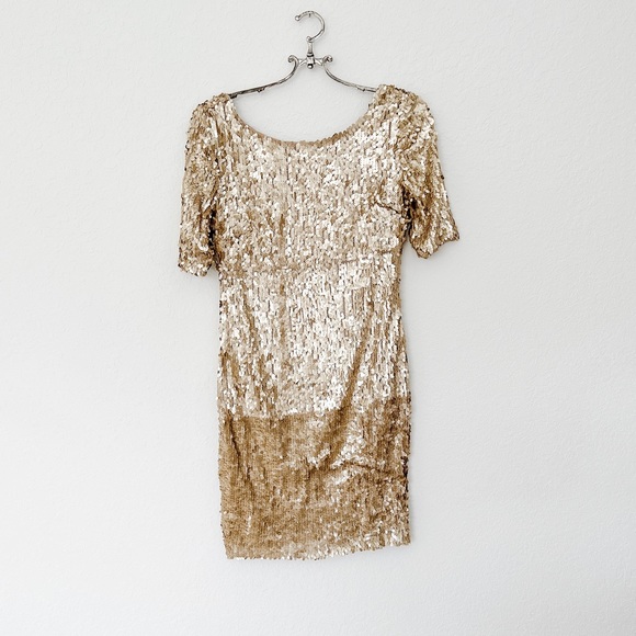 Ark and Co Dress Sequin Gold Cocktail Sheath - Picture 2 of 6